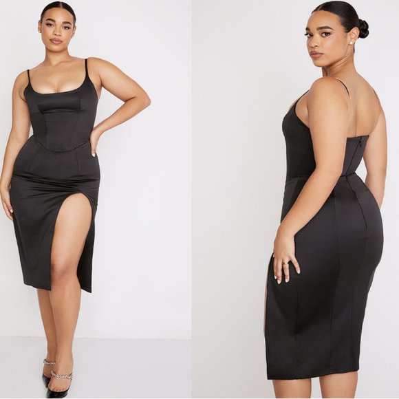 HOUSE OF CB 'Casimira' Black Satin Corset Midi Dress NWOT - Picture 5 of 11